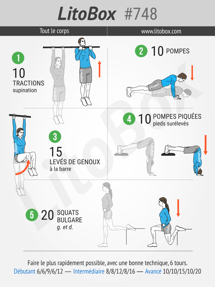 Entrainement de callisthénie avec 5 exercices Litobox 748